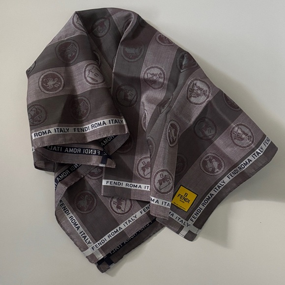 Fendi Other - Fendi Roma Italy Zodiac Scarf Handkerchief Pocket Square gray black stripes 18”
